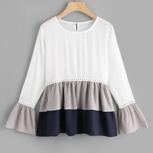 Flounce sleeve colorblock smock top